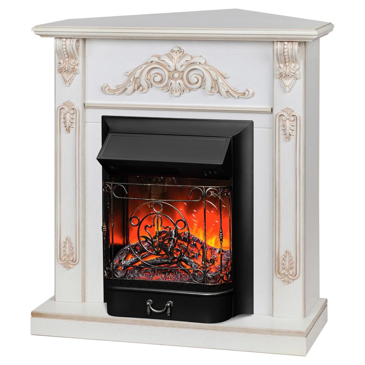 Электрокамин RealFlame Anita Corner WT дуб белый с золотой патиной с очагом Majestic Lux Black