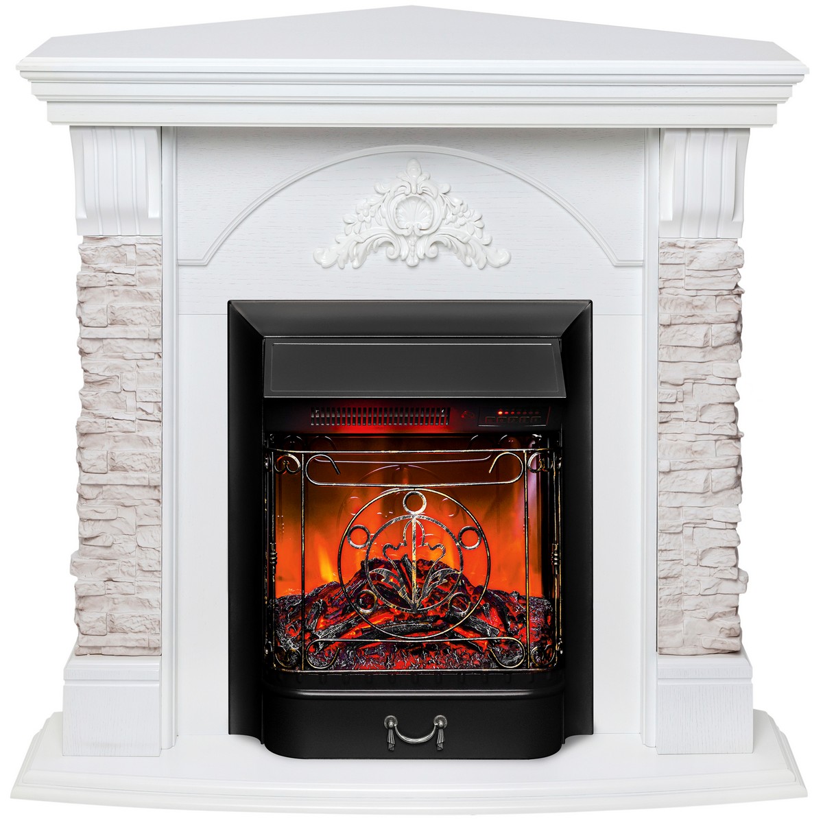 Электрокамин RealFlame Athena Corner GR белый с очагом Majestic Lux Black RC