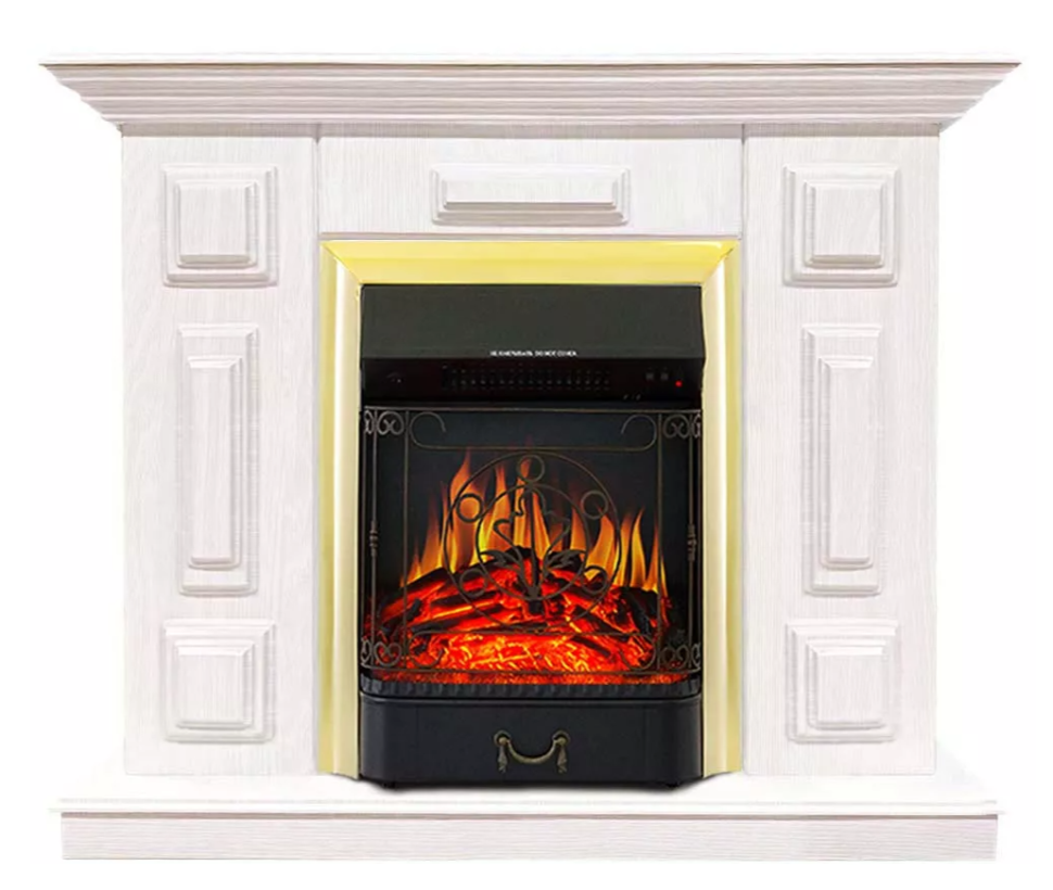 Каминокомплект Хорошие Камины Юпитер с очагом Royal Flame Majestic FX Brass белое дерево