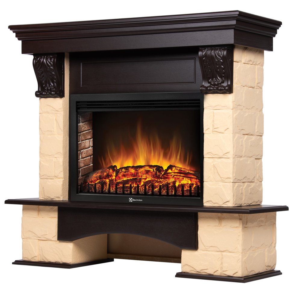 Каминокомплект Firelight Forte 25S с очагом Electrolux EFP/P-2520LS камень бежевый/шпон темный дуб