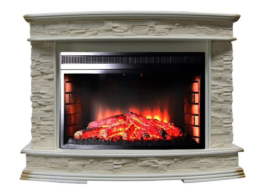 Каминокомплект Interflame Памир сланец с очагом Panoramic 33W LED FX бежевый с золотой патиной