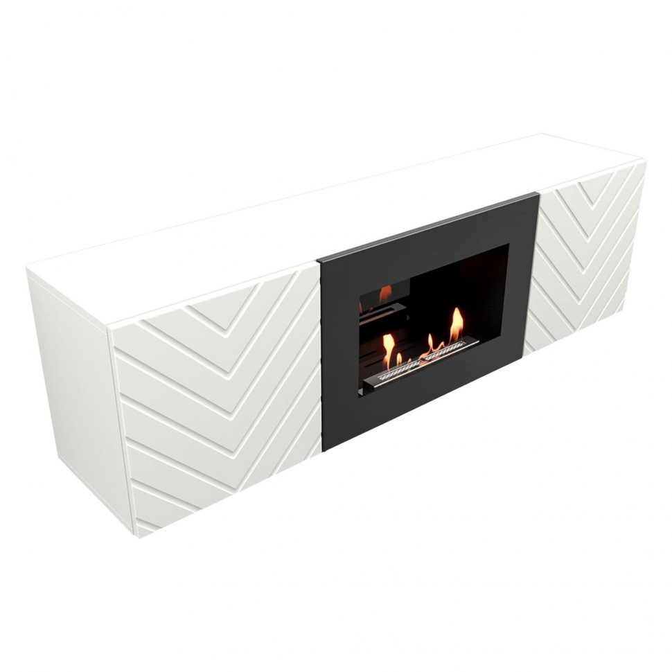 Тумба с биокамином Firelight BFP/P-1400V белый+набор керамических дров ель