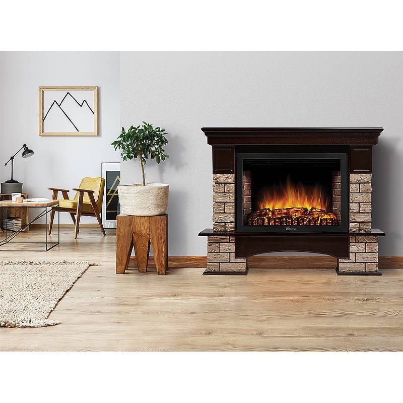 Каминокомплект Firelight Forte Wood 30 с очагом Electrolux EFP/P-3020LS камень коричневый/шпон темный дуб