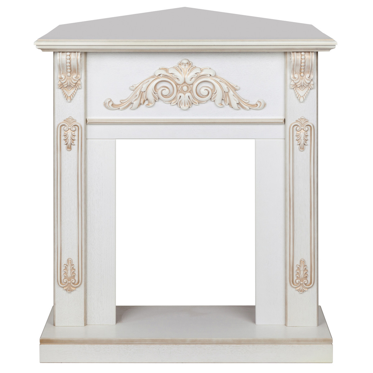 Портал каминный из МДФ угловой RealFlame Anita WT Corner дуб белый с золотой патиной под очаги (Majestic, Fobos, Eugene, 3D Olympic)
