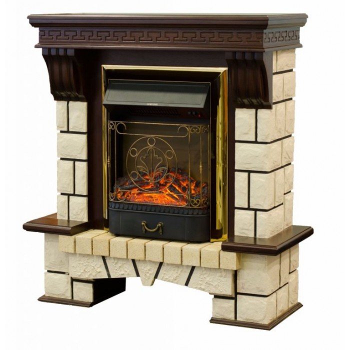 Каминокомплект RealFlame Stone new STD/EUG AO (DN) с очагом Majestic s Lux Black/Brass