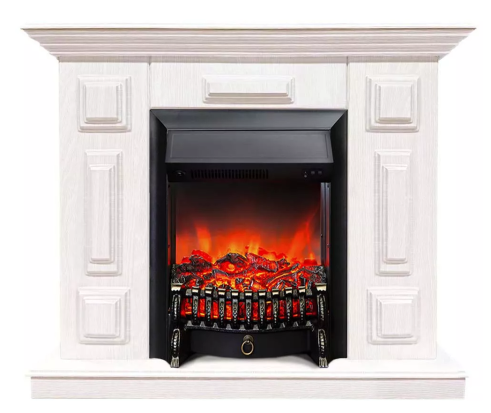 Каминокомплект Хорошие Камины Юпитер с очагом RealFlame Fobos Lux Black белое дерево