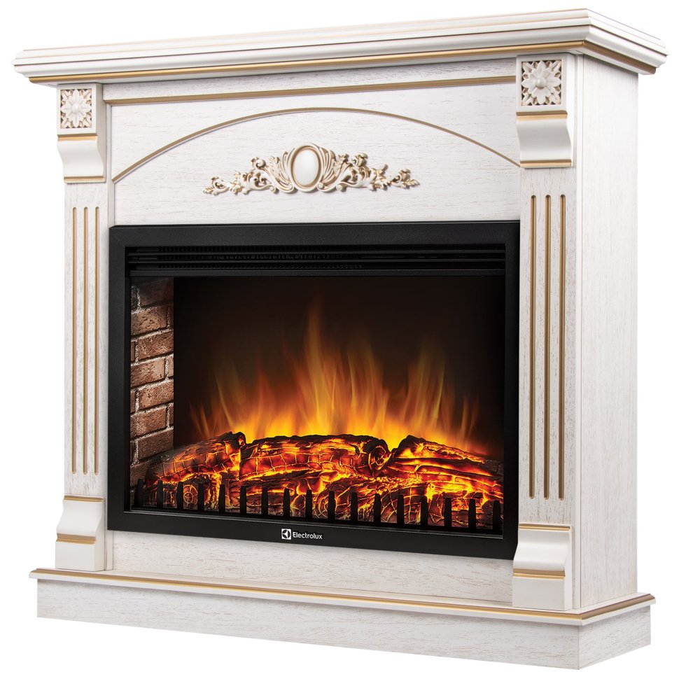 Каминокомплект Firelight Barocco 30 с очагом Electrolux EFP/P-3020LS шпон белый дуб с золотой патиной