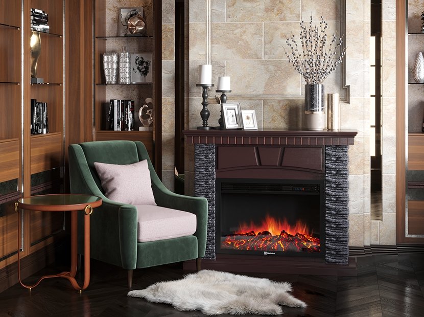 Каминокомплект Firelight Porto 30 с очагом Electrolux EFP/P-3020LS камень черный/шпон венге