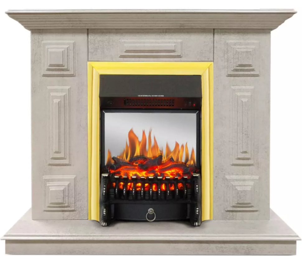Каминокомплект Хорошие Камины Юпитер с очагом Royal Flame Fobos FX M Brass цемент
