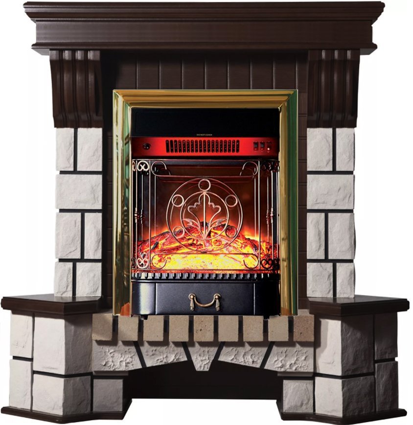 Каминокомплект Interflame Экстер М темный дуб угловой с очагом Majestic FX M Brass