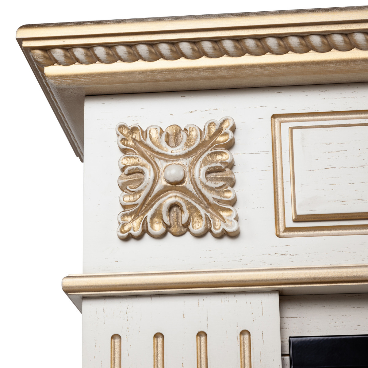 Портал каминный из МДФ RealFlame Siena 50 белый дуб с золотой патиной, под очаг Saphir 50