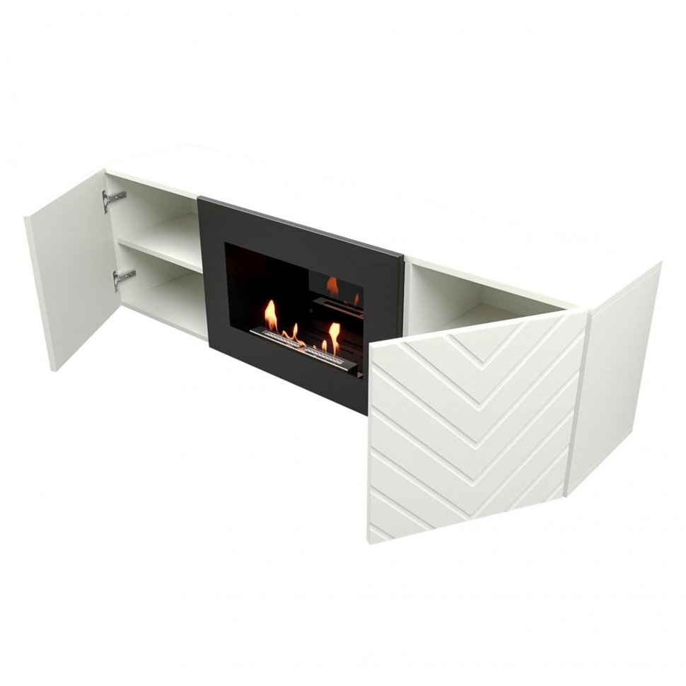 Тумба с биокамином Firelight BFP/P-1400V белый+набор керамических дров ель