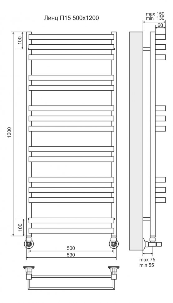 Водяной полотенцесушитель Terminus Линц П15 500х1200