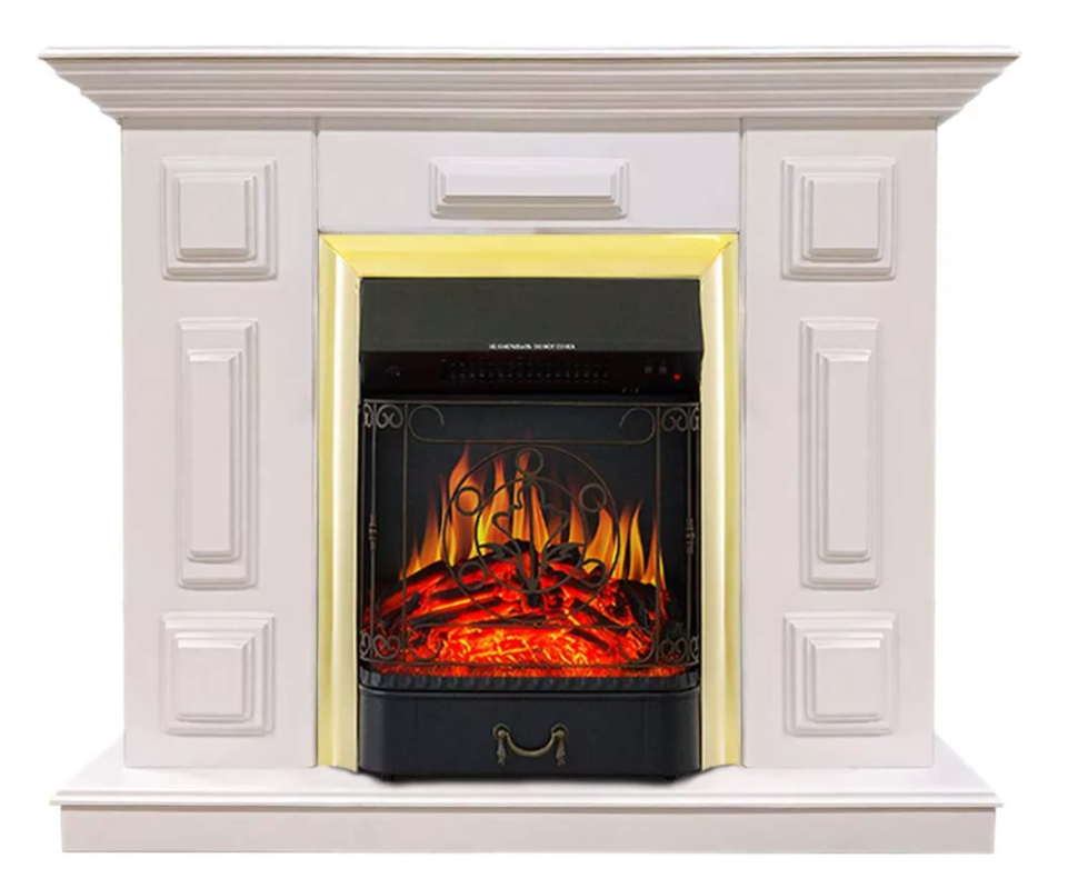 Каминокомплект Хорошие Камины Юпитер с очагом Royal Flame Majestic FX Brass белый