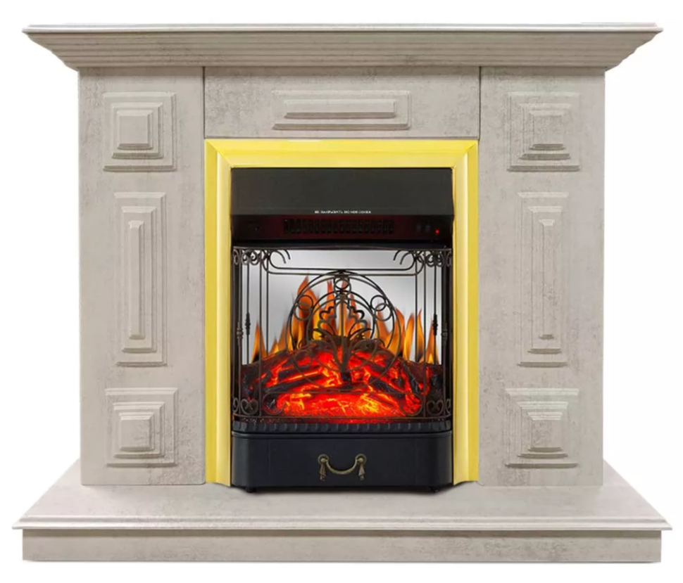 Каминокомплект Хорошие Камины Юпитер с очагом Royal Flame Majestic FX M Brass цемент