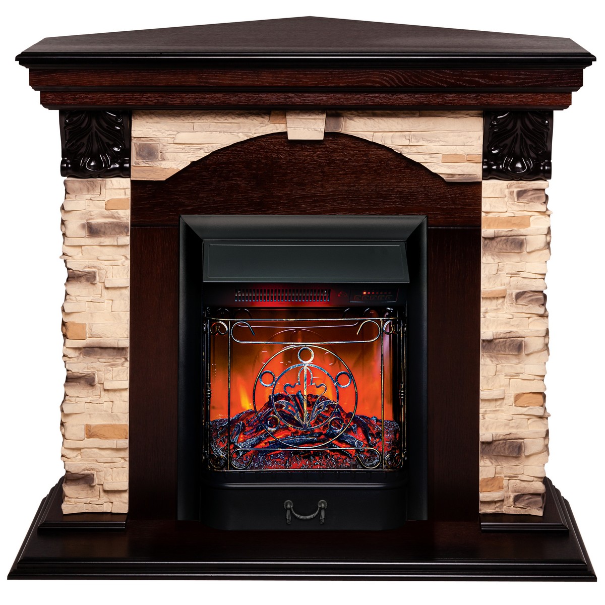 Электрокамин RealFlame Dublin Corner Rock AO античный дуб с очагом Majestic Lux Black RC