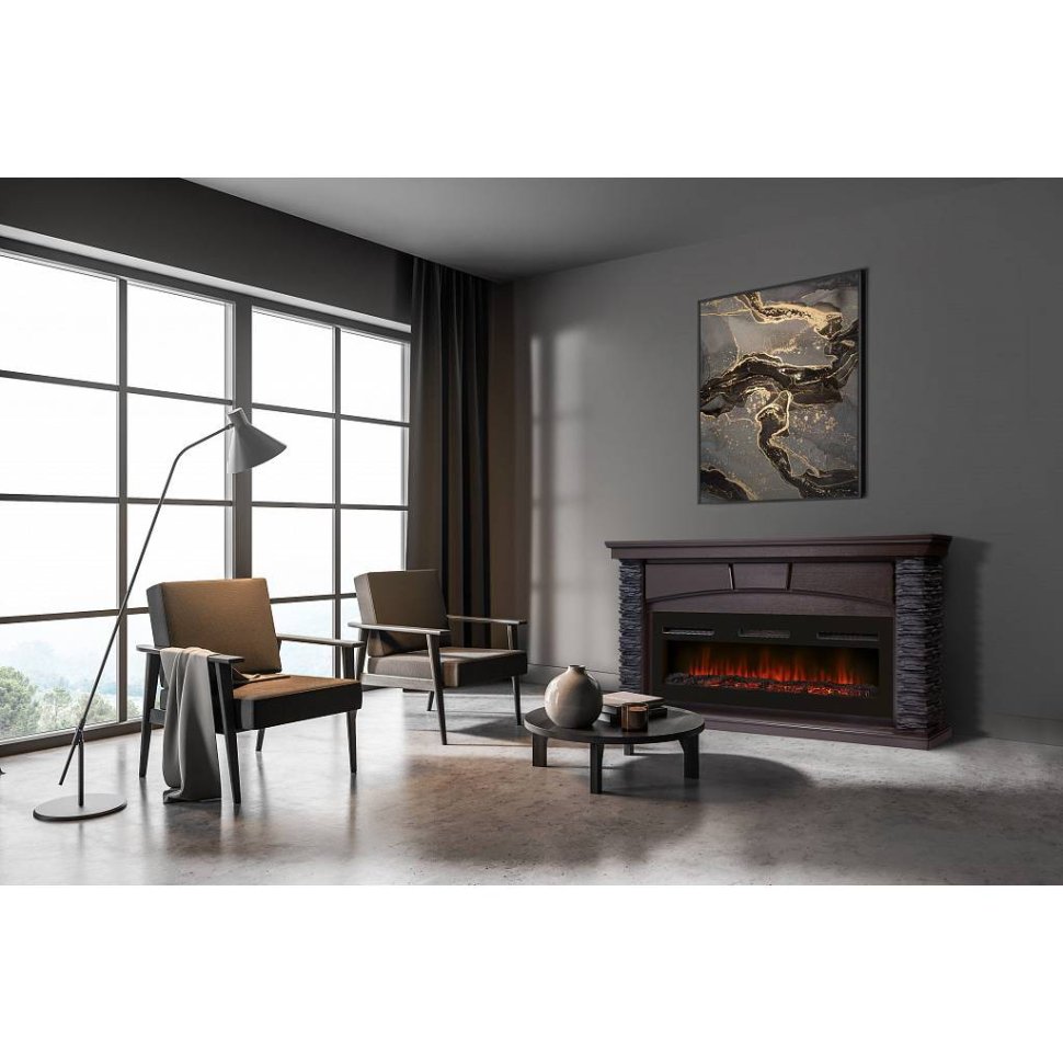 Каминокомплект Firelight Porto Long с очагом Electrolux Infinity EFP/P-1600ULS камень черный/шпон венге