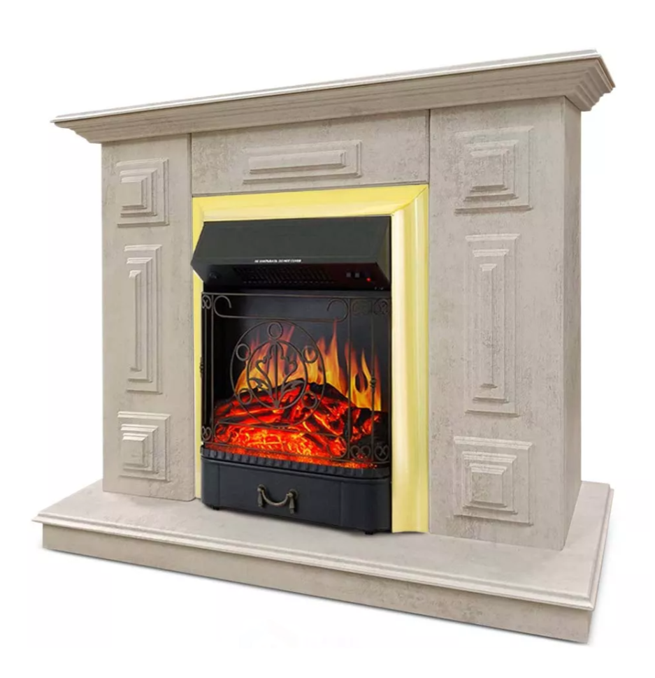 Каминокомплект Хорошие Камины Юпитер с очагом Royal Flame Majestic FX Brass цемент