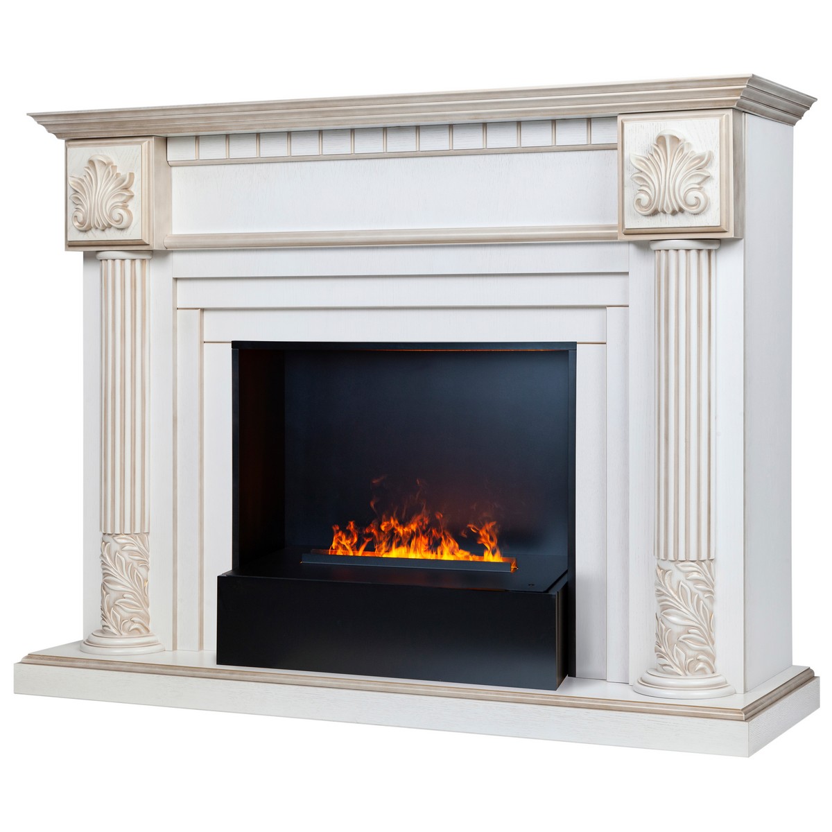 Электрокамин RealFlame Imperia 26/33 WT белый дуб с золотой патиной с очагом 3D Cassette 630 Black Panel