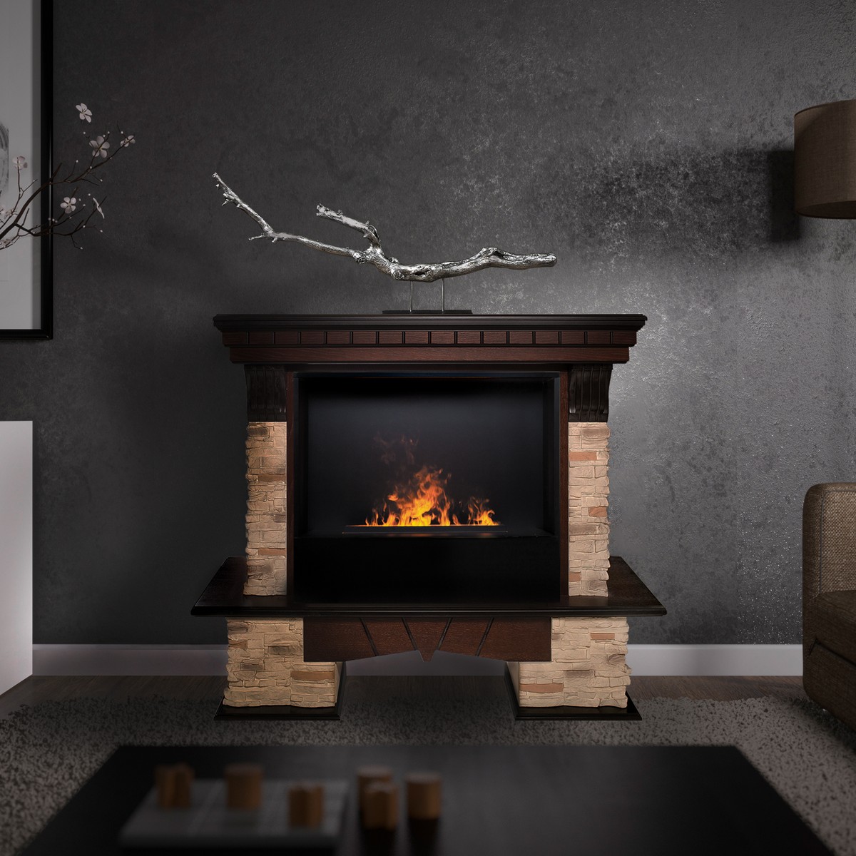 Электрокамин RealFlame Rockland AO античный дуб с очагом 3D Cassette 630 Black Panel