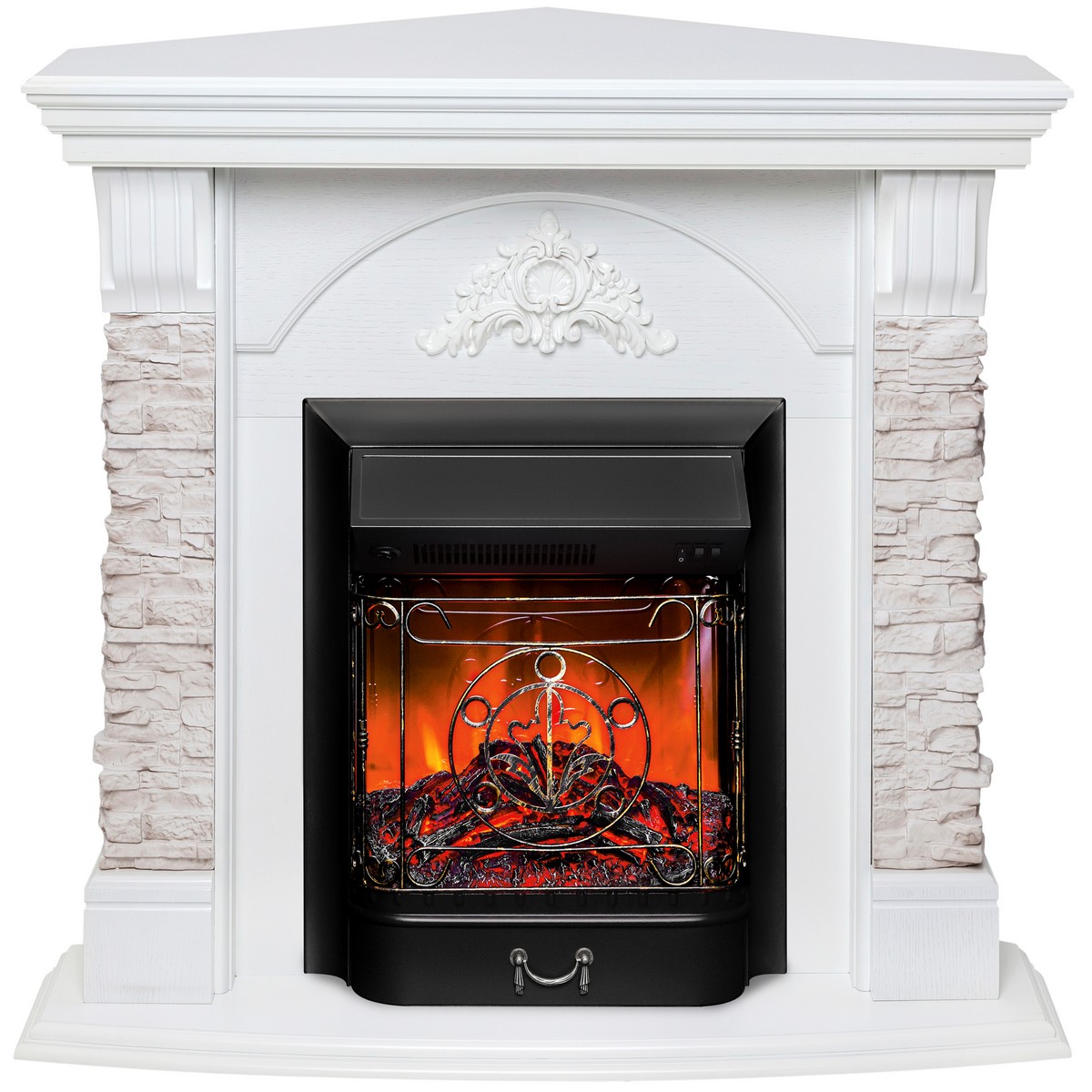 Электрокамин RealFlame Athena Corner GR белый с очагом Majestic Lux Black