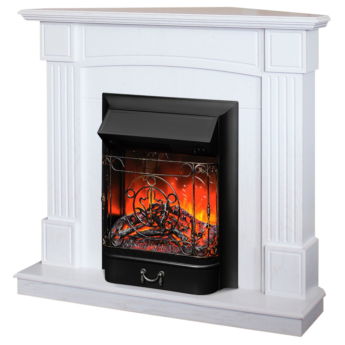 Электрокамин RealFlame Andrea Corner WT фактурный белый с очагом Majestic Lux Black