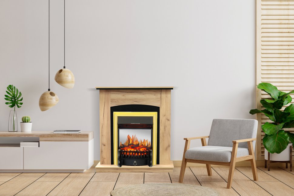 Каминокомплект Royal Flame Barcelona Дуб золотой c очагом Fobos FX M Brass