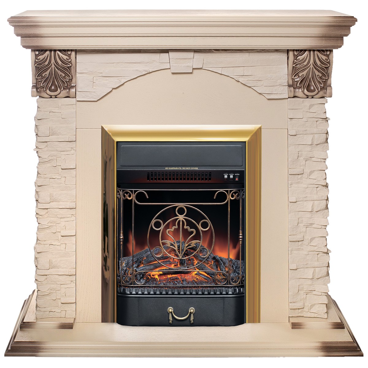 Электрокамин RealFlame Dublin Lux WT с очагом Majestic Lux Brass