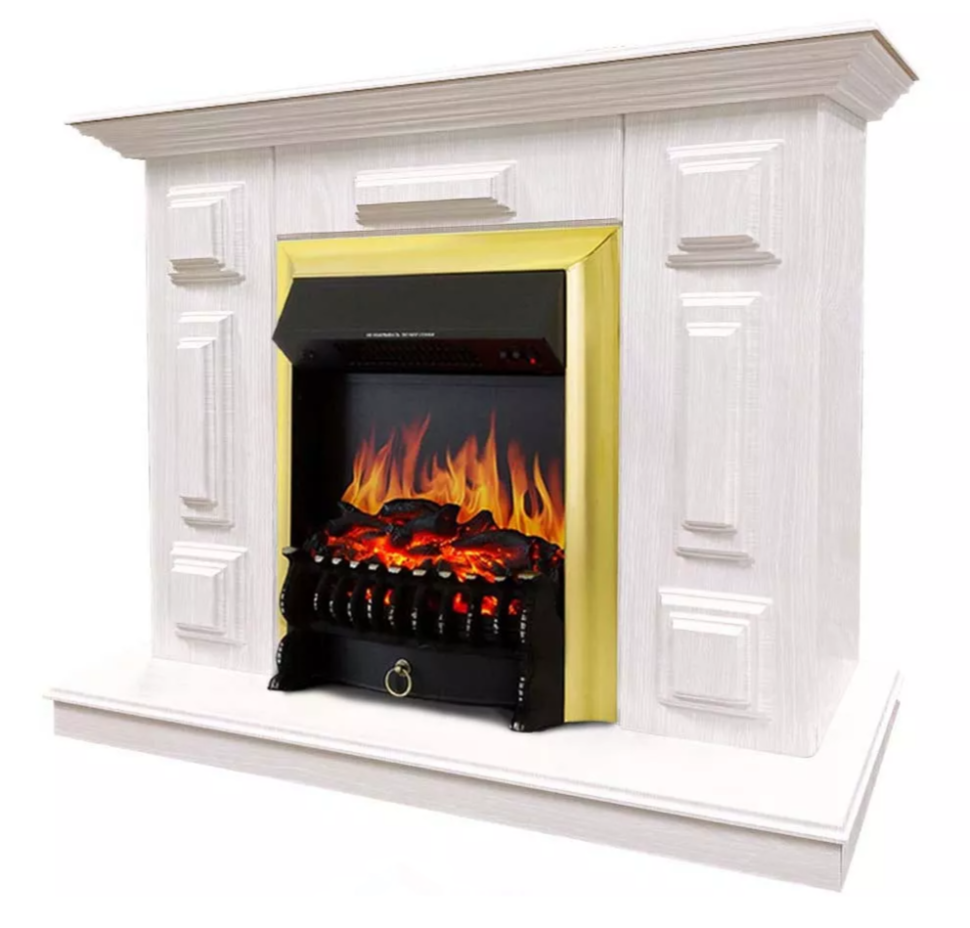 Каминокомплект Хорошие Камины Юпитер с очагом Royal Flame Fobos FX Brass белое дерево