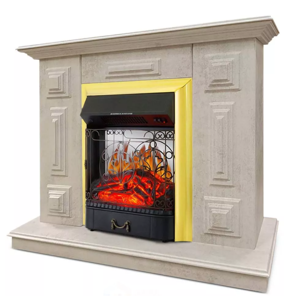 Каминокомплект Хорошие Камины Юпитер с очагом Royal Flame Majestic FX M Brass цемент