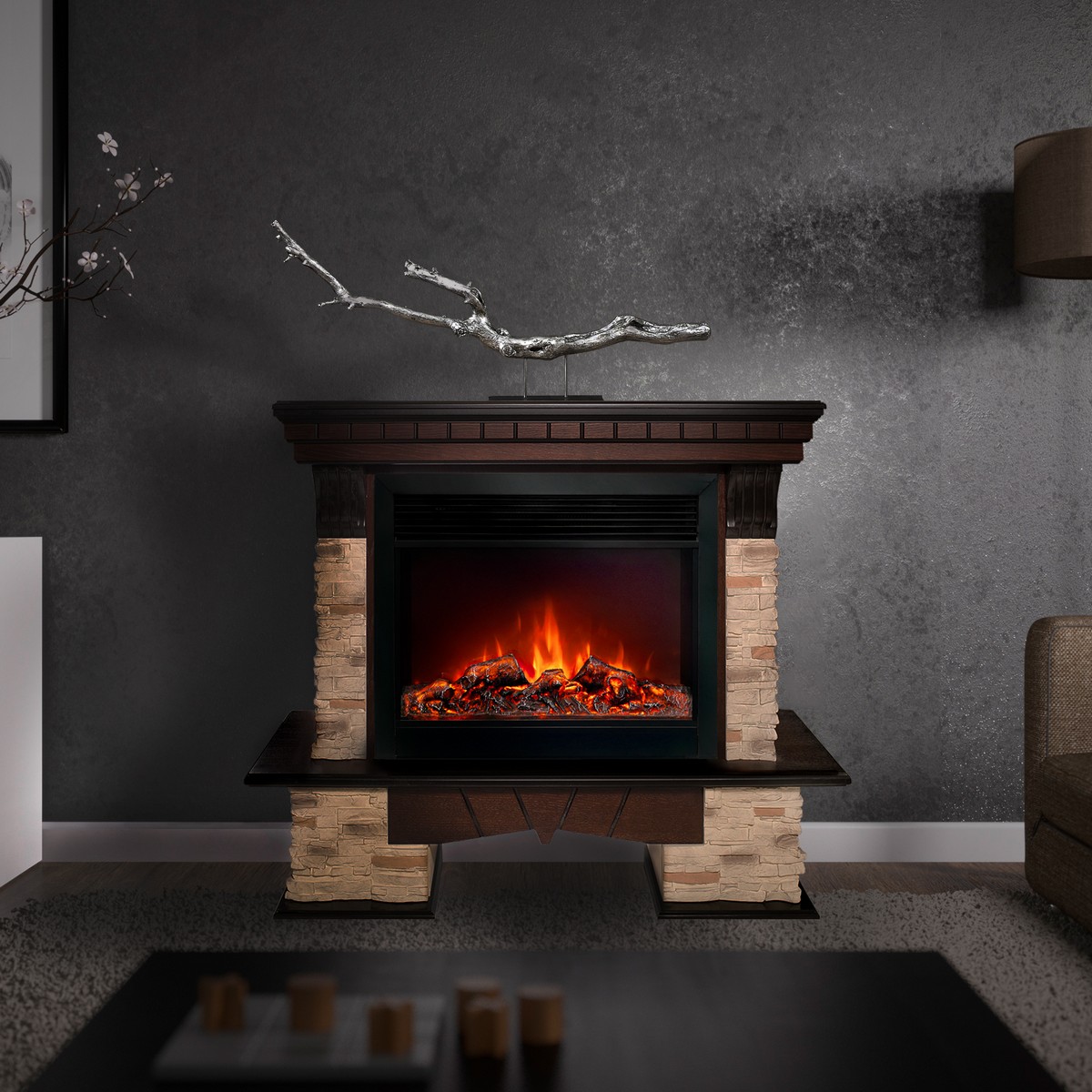 Электрокамин RealFlame Rockland AO античный дуб с очагом Moonblaze Black