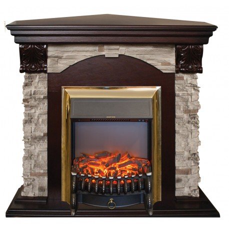 Каминокомплект RealFlame Dublin ROCK Corner STD/EUG AO очагом Fobos s Lux Black/Brass