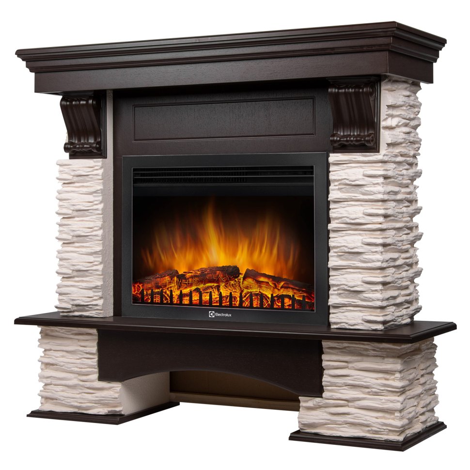 Каминокомплект Firelight Pietra Nuovo 25 с очагом Electrolux EFP/P-2520LS сланец белый/шпон темный дуб