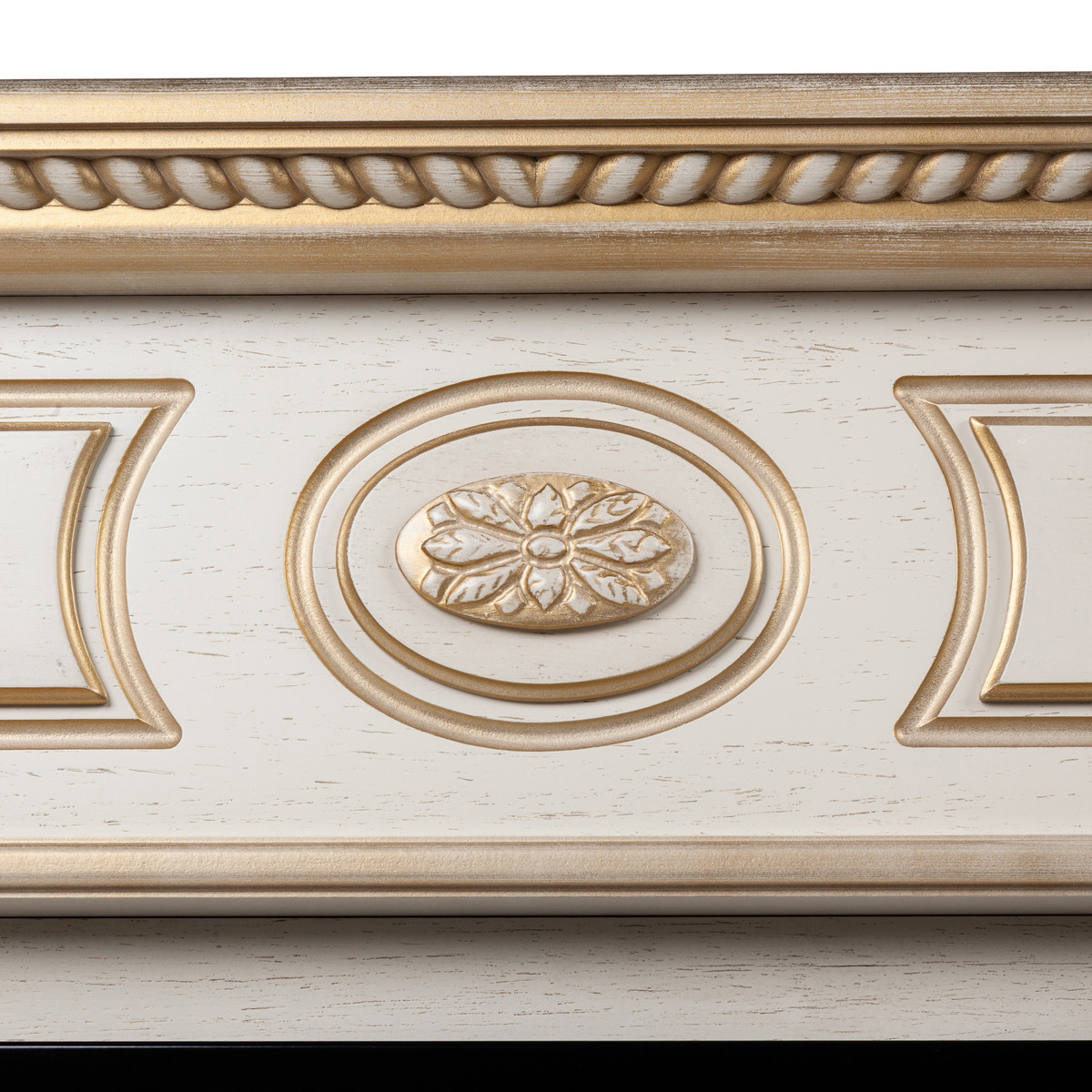 Портал каминный из МДФ RealFlame Siena 50 белый дуб с золотой патиной, под очаг Saphir 50