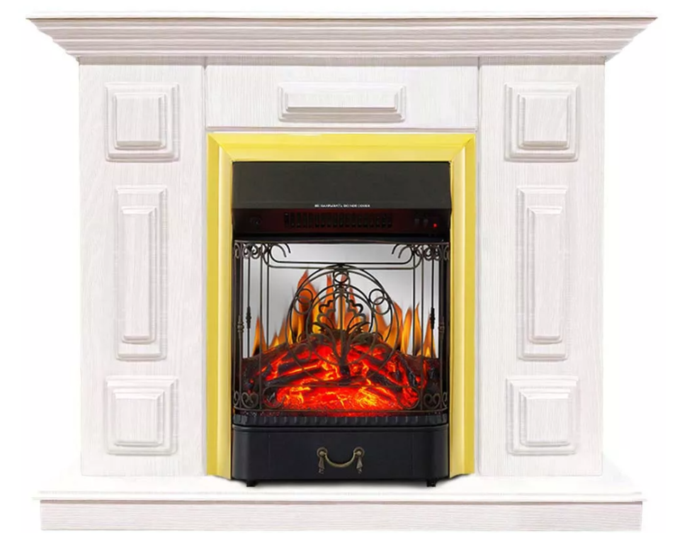Каминокомплект Хорошие Камины Юпитер с очагом Royal Flame Majestic FX M Brass белое дерево