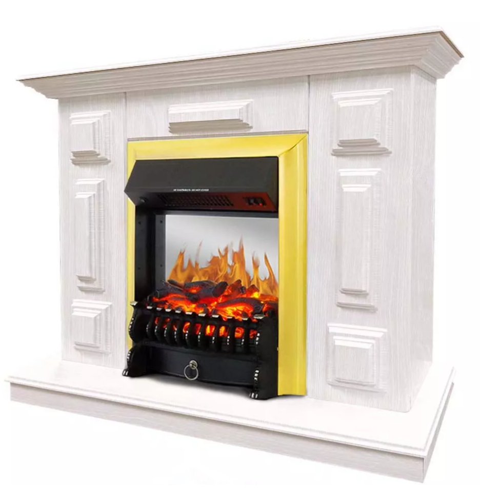 Каминокомплект Хорошие Камины Юпитер с очагом Royal Flame Fobos FX M Brass белое дерево