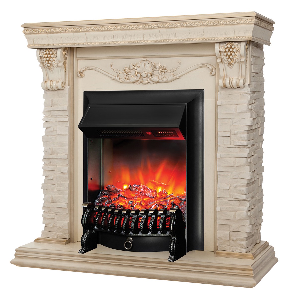 Электрокамин RealFlame Patricia WT белый дуб с золотой патиной с очагом Fobos Lux Black RC