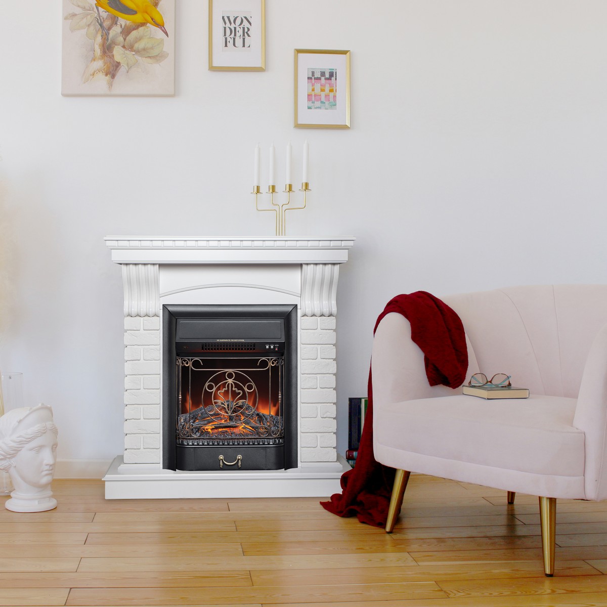 Электрокамин RealFlame Jazz WT белый с очагом Majestic Lux Black