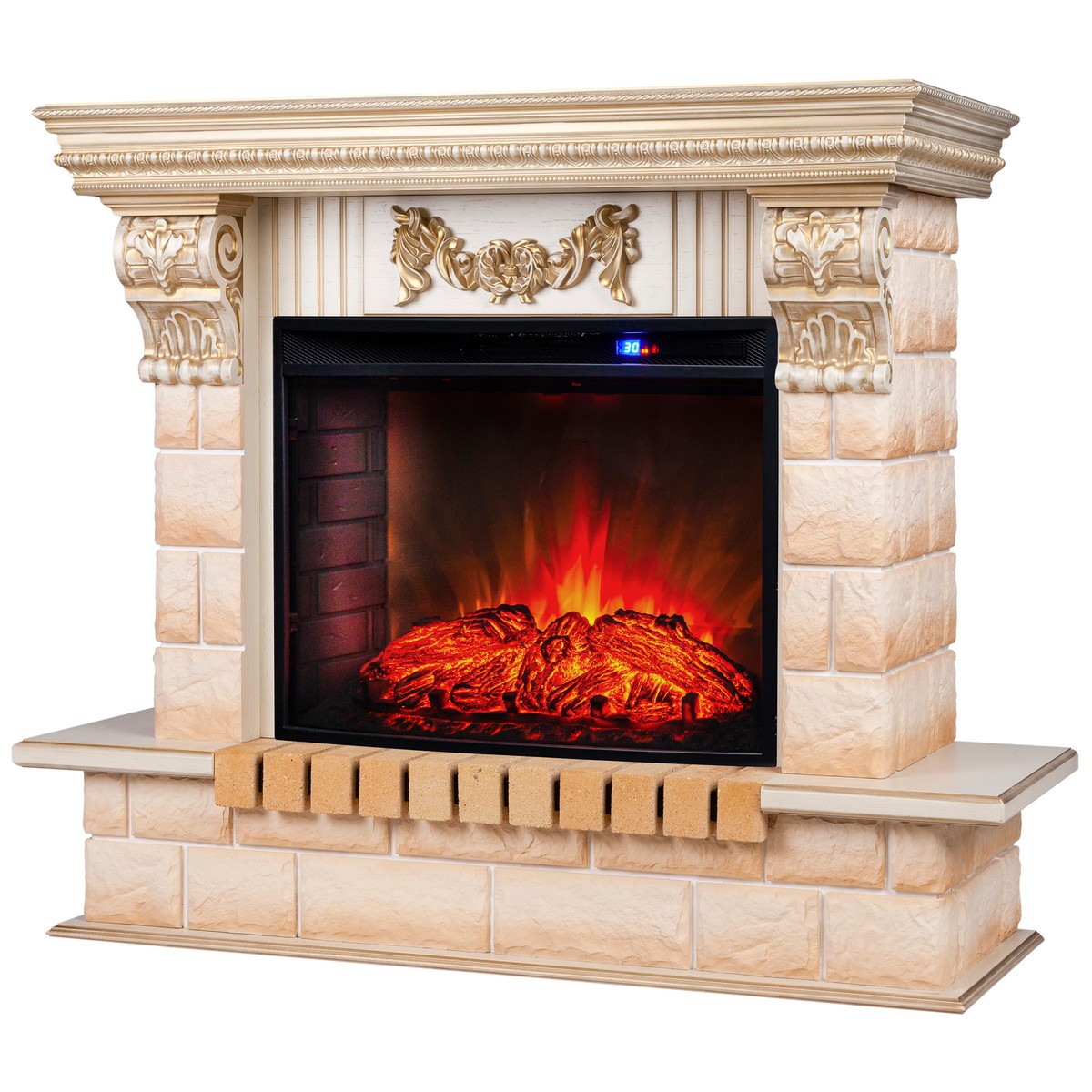 Электрокамин RealFlame Gracia 24/25,5 WT белый дуб с золотой патиной с очагом Evrika 25,5 LED