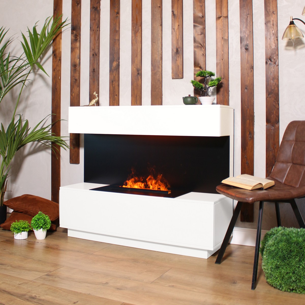 Электрокамин RealFlame Modern CST630 WT белый с очагом 3D Cassette 630 Black Panel