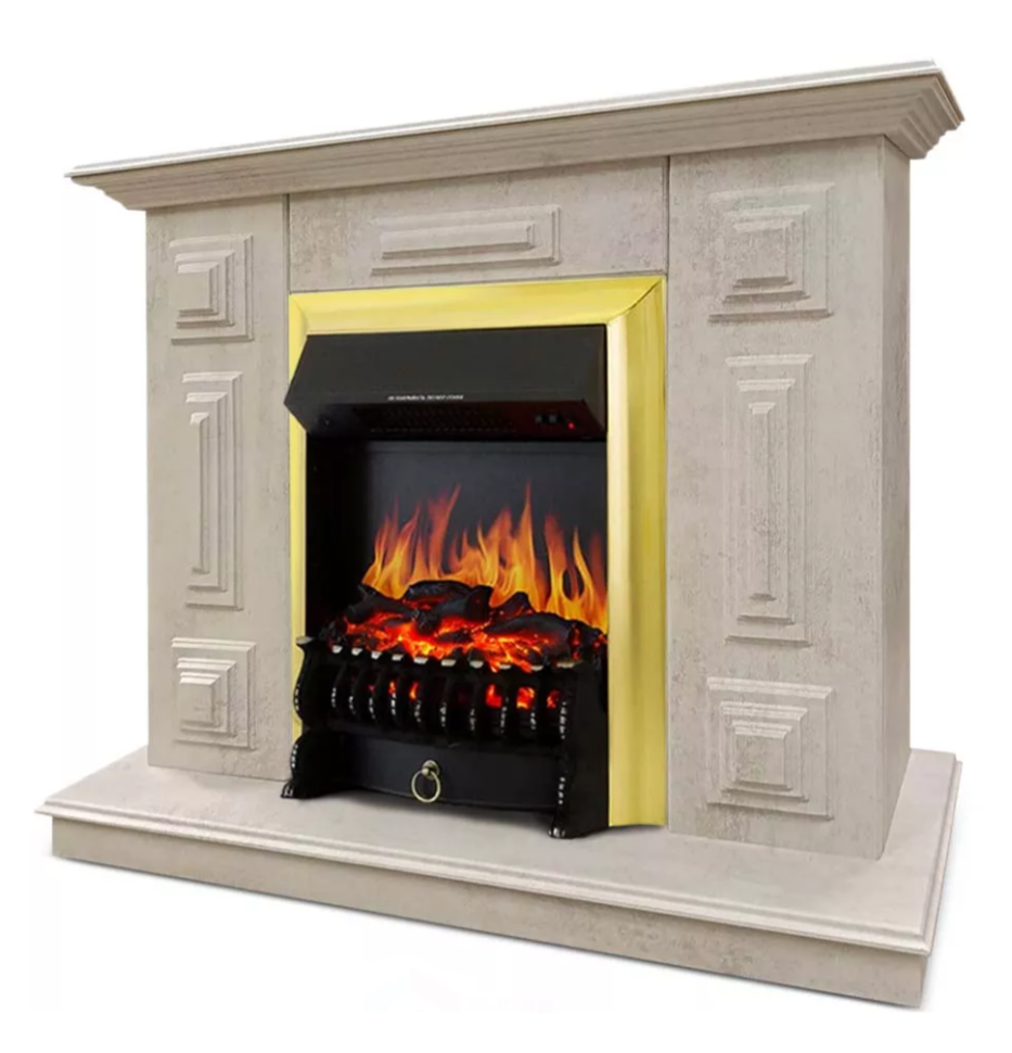 Каминокомплект Хорошие Камины Юпитер с очагом Royal Flame Fobos FX Brass цемент