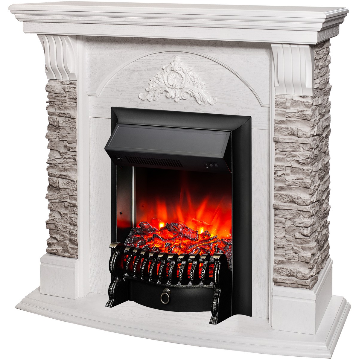 Электрокамин RealFlame Athena GR WT белый с очагом Fobos Lux Black